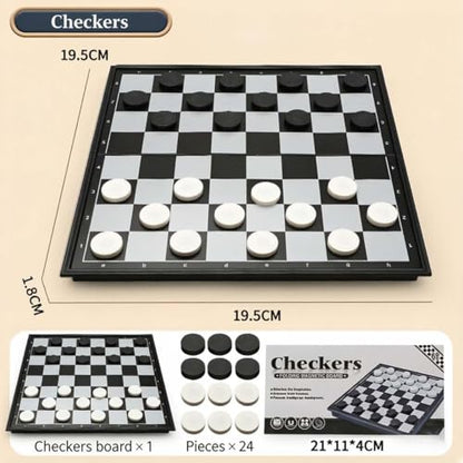 1 Pcs 5 in 1 Magnetic Foldable Board Game Set, Flying Chess Ludo Checkers Backgammon, Portable Travel Family Tabletop Game（Magnetic Attraction of the Checkers Board）