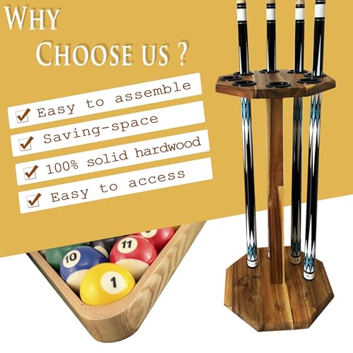 Freestanding Billiard Cue Rack, Pool Table Accessories Hold 8 Cues, Pool Cue Stick Holder, Wooden Floor Stand Pool Cue Holder for Billiard Game Room (Brown) - color: Brown