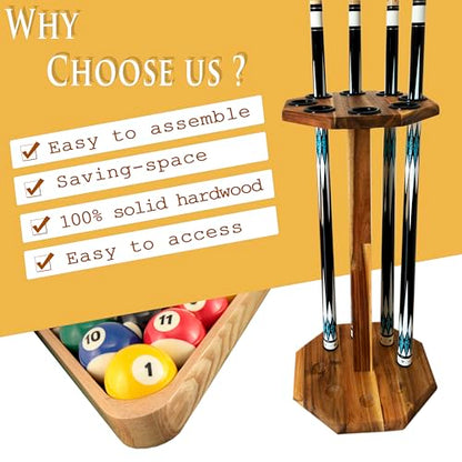 Freestanding Billiard Cue Rack, Pool Table Accessories Hold 8 Cues, Pool Cue Stick Holder, Wooden Floor Stand Pool Cue Holder for Billiard Game Room (Brown) - color: Brown