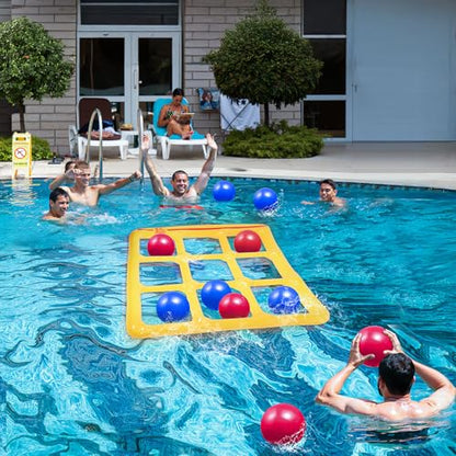 TicTac Shot Pool Toys Games Set- Tic Tac Toe Inflatable Pool Toy with 10 Balls - for Adults Teens Kids 2-10 Players - color: Yellow