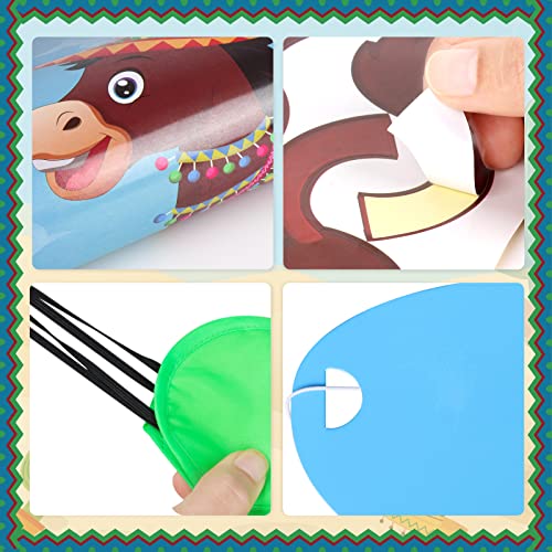 Hxezoc Pin The Tail On The Donkey Party Game with 50 Pcs Tails Large Mexican Donkey Games Poster for Kids Birthday Party Carnival Fiesta Party Supplies
