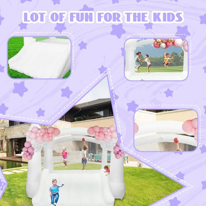 AKSPORT Inflatable White Bounce House,Castle Bounce House for Kids 3-6 Indoor & Outdoor Inflatable Bouncer House with Slide & Air Blower & Balloons for Kids Birthday Party,Wedding Party - style: 11.97x8.98x7.15ft-white