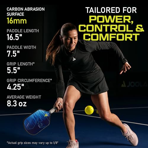 JOOLA Ben Johns Hyperion Pickleball Paddle - Select Raw Carbon Surface or Carbon Abrasion Surface for Increased Power and Spin - Elongated Grip Handle - Carbon Fiber Pickleball Paddle - USAP Approved - color: Hyperion | CAS | 16mm