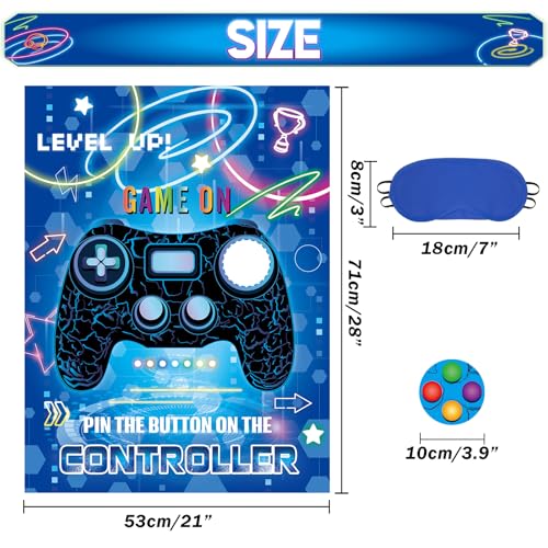 WERNNSAI Pin The Button on The Game Controller - Video Game Birthday Decorations for Boy Kids Gaming Party Decorations Poster with 24 Stickers Gaming Night Birthday Wall Home Room Decorations - style: Video Game C