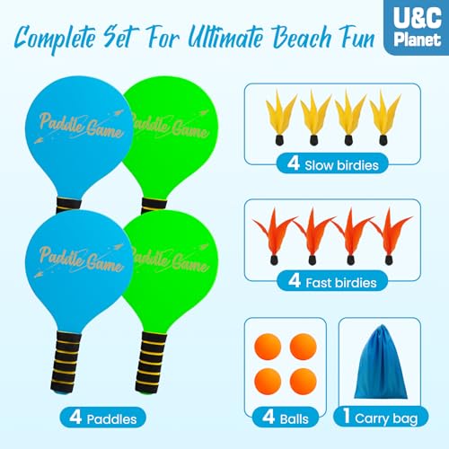 Beach Paddle Ball Set, Family Outdoor Paddle Ball Game Set | Backyard Beach Game Park Camping Yard for Boys Girls Ages 3+, Badminton Rackets for Kids Adults, Beach Necessities Must Have - color: Green (Age:3+)