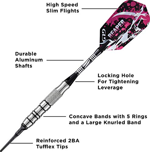 Viper Grim Reaper 80% Tungsten Soft Tip Darts with Storage/Travel Case - size: 16 Grams, style: Coarse Knurling