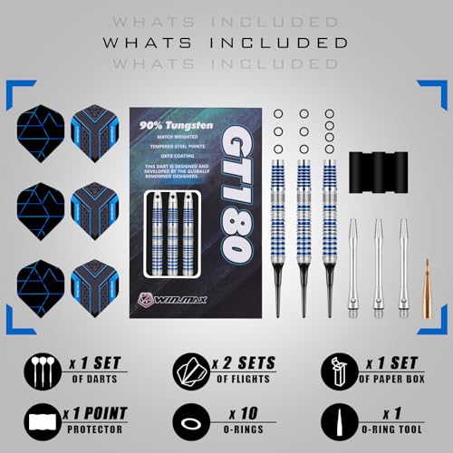 WIN.MAX Darts Soft Tip Set - 90% Tungsten Soft Tip Darts Set Professional 18 Grams Soft Darts Pro Dart Set with Extra 3 Flights - color: Blue