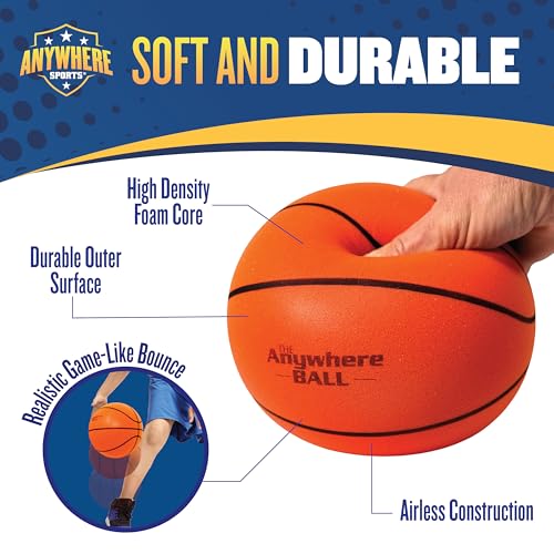 Anywhere Ball, Silent Basketball, Airless Foam for Indoor Training, Dribbling, and Realistic Bounce - style: Full Regulation Size