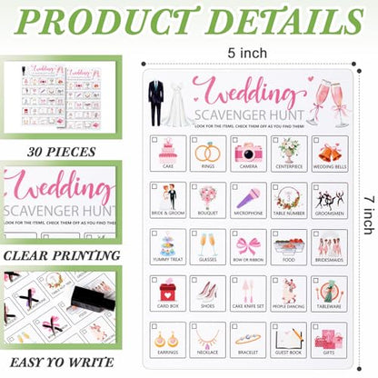 Hoolerry 30 Pcs Scavenger Hunt for Kids Road Trip Game Car Spring Summer Wedding Scavenger Hunt Cards Travel Activities Camping Games Outdoor Indoor Seek Activity for Kids Adults (Wedding) - style: Wedding