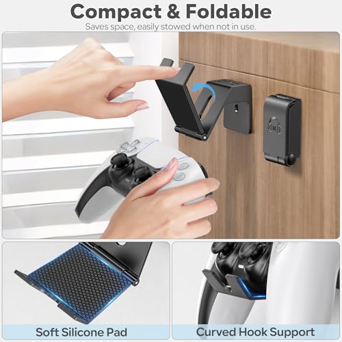 OIVO Controller & Headset Wall Mount Holder Stand, Foldable Headphone Stand, Gaming Controller Holder Hanger Hook, Universal Storage Organizer Controller/Earphone/Game Accessories-9 Packs - color: 8 X Controllers Holder