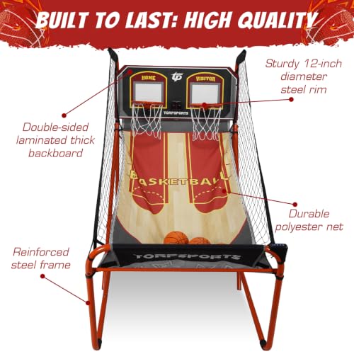 Basketball Arcade Game Machine LED Electronic Scoring Indoor Arcade Basketball Hoop with 5 Size 7 Inch Balls for 2 Players Home Play Kids Adults