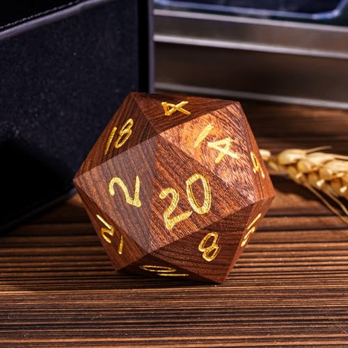 50mm Large D20 Dice, Red Sandalwood 20 Sided Dice DND Natural Wood D&D with Gift Case for Role Playing Games - color: D20 Red Sandalwood