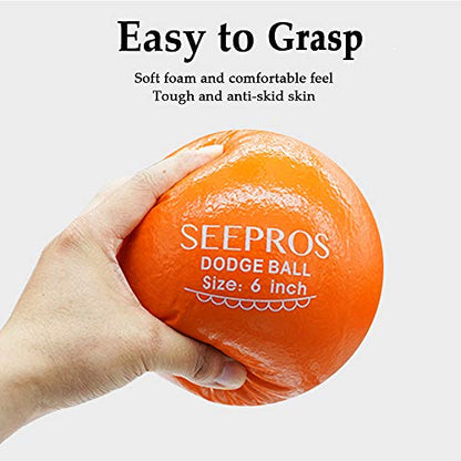 Foam Dodgeball Set - Soft Skin, Low Bounce, Set of 6 with Mesh Storage Bag for Kids and Adults - style: 6 Inch