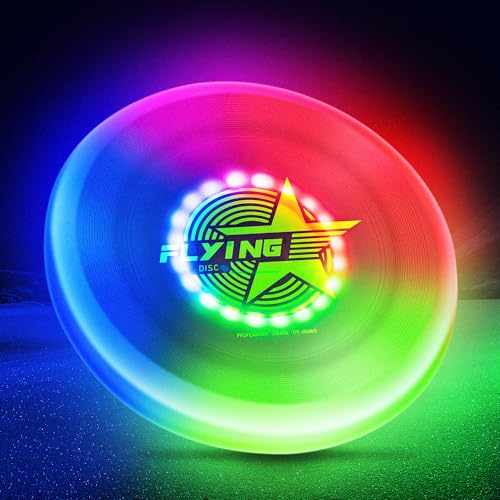Glow in the Dark LED Flying Disc - 7 Dynamic Modes, 7 Colors, IP65 Waterproof, Perfect Birthday & Camping Gift for Men/Boys/Teens/Kids - Outdoor Games & Cool Toys, 175g
