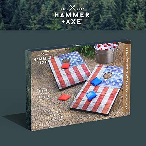 Hammer + Axe Bean Bag Cornhole Set Game, Includes 8 Bean Bags, Two Regulation Quality 3'x2' Boards, Built-in Carrying Handles, Portable Gameplay, Fun Activity Kit for Kids & Adults
