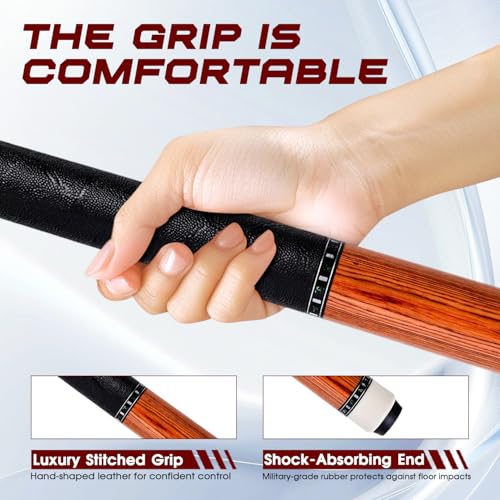 HMQQ Carbon Fiber Pool Cue Stick 58” 2-Piece, Low Deflection Billiard Cue, 11.5mm Pro Shaft, Adjustable Weight, Professional Pool Stick with Case, 19oz, 3/8x10 Joint, for Men Women Players - color: Oak