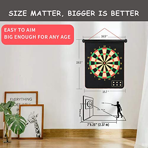 Magnetic Dart Board, Indoor Outdoor Dart Games for Kids with 12pcs Magnetic Darts, Safety Toy Games, Rollup Double Sided Board Game Set for Gifts