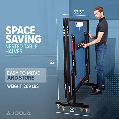 JOOLA Inside Professional MDF Indoor Ping Pong Table with Quick Clamp Table Tennis Net and Post Set - 10 Minute Easy Assembly - Tournament Quality - Foldable with Single Player Playback Mode - color: 18mm Blue
