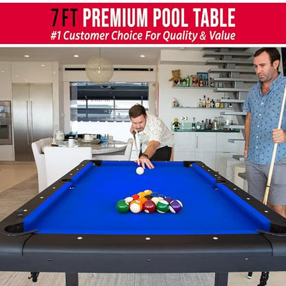 GoSports 6, 7, or 8 ft Billiards Tables - No Assembly, Choose Your Color - Portable Pool Table Includes Full Set of Balls, 2 Cue Sticks, Chalk and Felt Brush - style: 7ft Blue