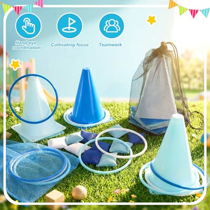 37 Pcs 3 in 1 Carnival Ring Toss Game Set Soft Plastic Cones Bean Bags Ring Toss Game with Mesh Bag for Baby Shower Birthday Carnival Classroom Indoor Outdoor Yard Supplies