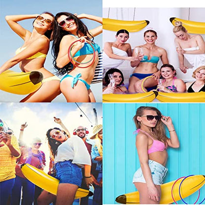 Bachelorette Party Favor Girls Night Out Party Games - Ring Toss Hoopla Games for Bachelorette Party Swimming Pool (Include 2 Pieces Inflatable Banana with 9 Pieces Plastic Toss Rings)