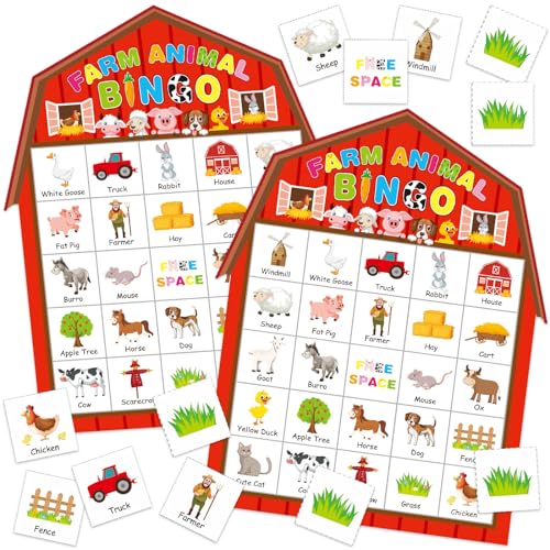 Liliful 35 Pcs Farm Party Bingo Game Farm Animals Game 24 Players Barnyard Birthday Bingo Cards Farm Barn Games for Kids Adults Family School Classroom Activities Farm Themed Party Favors Decoration