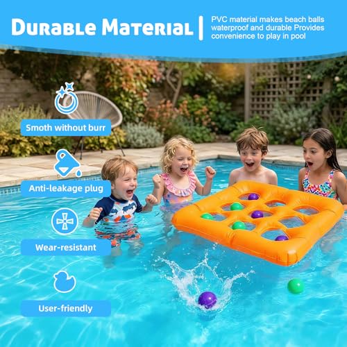 Inflatable Tic Tac Toe Pool Game for Adults & Kids – Giant Floating Board with 10 Extra Thick Balls for Outdoor Beach, Lawn, Backyard & Pool Party – Family Summer Toys Games Set for 2-10 Players