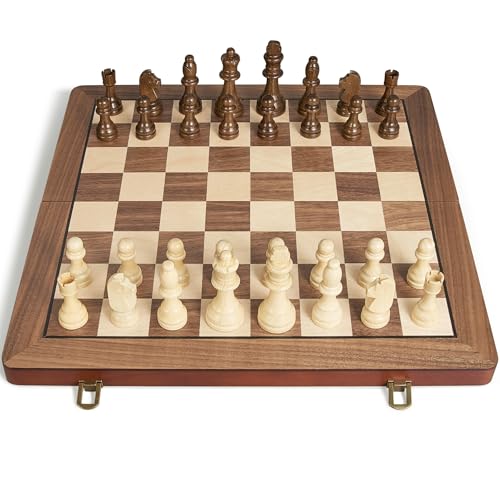 17" Magnetic Wooden Chess Set for Adults Kids, Chess Board Games with Magnetic Pieces & Extra Queens, Folding Portable Travel Large Unique Chess Sets for Tournament Professional Beginner - size: 17 Inches