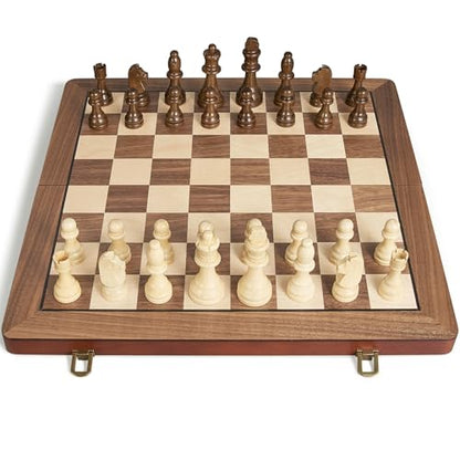 17" Magnetic Wooden Chess Set for Adults Kids, Chess Board Games with Magnetic Pieces & Extra Queens, Folding Portable Travel Large Unique Chess Sets for Tournament Professional Beginner - size: 17 Inches
