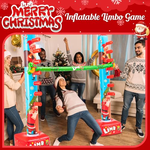 Threan 60 Inch Christmas Inflatable Limbo Xmas Party Game Limbo for Holiday Adults Fun Stick Toys for Christmas Birthday Indoor Outdoor Party Games Picnic Pool - style: Christmas