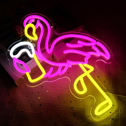 Flamingo Beer Neon Sign for Wall Decor, Drinking Led Signs for Bar, USB Dimmable Tropical Neon Lights for Man Cave Home Pub Hawaiian Summer Beach Party Shop Restaurant Wall Art - style: Beer Flamingo