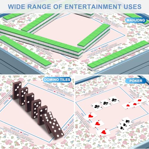 American Floral Mahjong Mat 33"x33", Large Non-Slip Noise Reducing Table Cover, HD Fade-Resistant Printed Mat with Beginner Game Rules & Carry Bag, Square Mat for Poker, Board, Card & All Tile Games - color: Pink-3
