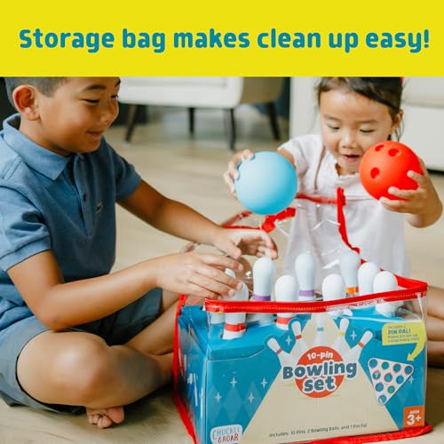 Chuckle & Roar 10-Pin Kids Bowling Set with Pin Pal – Indoor Active Game for Family Game Night, Easy Setup & Cleanup, Color & Number Learning Toy, Ages 3+