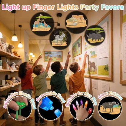 36 Pack Safari Party Favors LED Finger Lights, Glow in the Dark Jungle Animal Birthday Party Supplies, Goodie Bag Stuffers Classroom Treasure Box Prizes for Kids - style: Wildlife