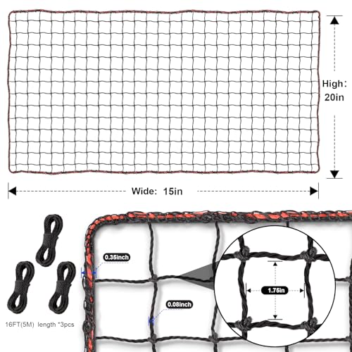BaseGoal Baseball & Softball Backstop Nets, Heavy Duty Sports Practice Nets, Sports Netting Barrier,DIY Ball Net,Hitting Net for Baseball, Hockey, Soccer, LAX and More - size: 15x20ft