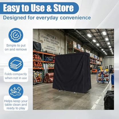 Ping Pong Table Cover 9x5 ft, 600D Waterproof Table Tennis Cover for Outdoor & Indoor Use, Fits Folding or Flat Tables, Windproof Buckles, All-Weather Protection