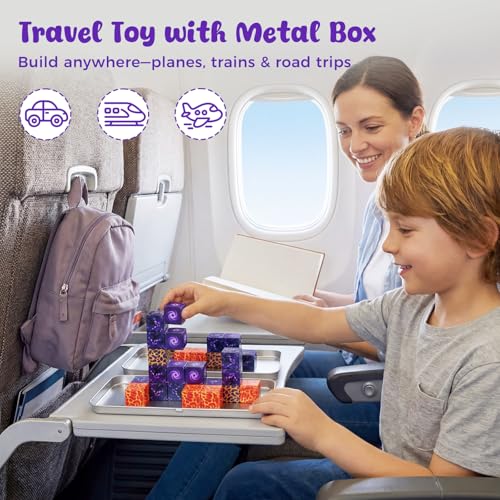 3 otters 32PCS Magnetic Building Blocks, Travel Toys for Kids Portal Magnet Cubes with Metal Tin, Stem Building Game for Toddler Pocket-Sized Travel Essentials - style: Magic Portal