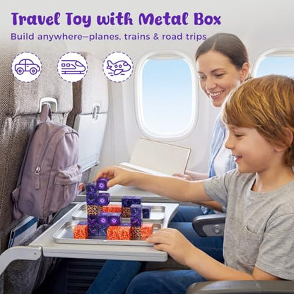 3 otters 32PCS Magnetic Building Blocks, Travel Toys for Kids Portal Magnet Cubes with Metal Tin, Stem Building Game for Toddler Pocket-Sized Travel Essentials - style: Magic Portal