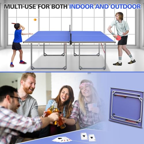 Table Tennis Table Mid-Size, Foldable Ping Pong Table Top Full Size with 2 Paddles, 2 Balls, 1 Net & 4 Wheels, Folding Table Tennis for Indoor & Outdoor, Quick Assembly to Support Multiplayer - size: 6ft