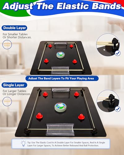 Rechargeable Tabletop Air Hockey Game with Soccer-Style LED Hover Puck, Table Top Hockey Game with Elastic Band Rebound Boundaries, 2-4 Player Indoor Table Game, Soccer Gift Idea for Family & Friends