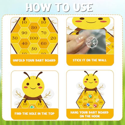 Yquqwn Bee Dart Game for Kids, Cute Bee Toss Game Includes 12 Sticky Balls and Hanging Hook for Birthday Party Games Family Gatherings Indoor Outdoor Activities Gifts