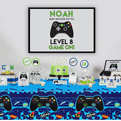 PHOGARY 3 Pack Video Game Tablecloth Blue Video Game Table Cover Geek Theme Birthday Party Decorations Supplies for Kids Player, 108 x 54 Inches