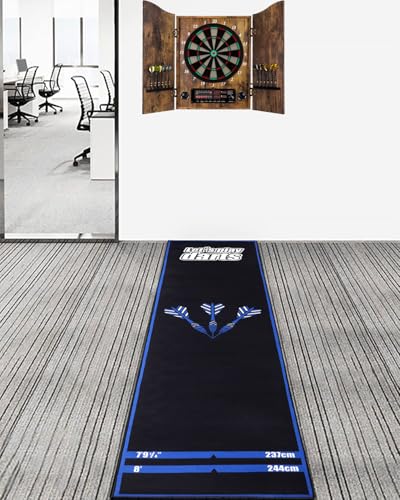 Professional Darts Mat with Oche Line System & Throw Lines – Premium Dart Mat for Floor Steeldart & Soft Darts | 260x60 cm | with Throwing Line - Ideal as a Gift - style: Blue Darts