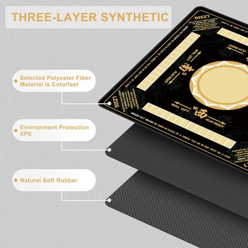 LZSIG Black Chinoiserie Mahjong Mat for Table with Rules, 33×33 Inches | Anti-Slip, Waterproof, Noise-Reducing Table Cover for American Mahjong, Poker, Board Games , Dominoes, and Card Games - color: Black