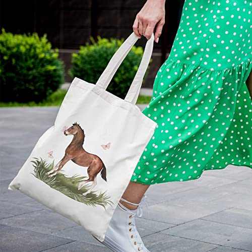 Sieral 2 Pcs Animal Lover Bag Gift for Women Travel Canvas Tote Portable Zipper Pouch Canvas Reusable Grocery Tote - style: Horse
