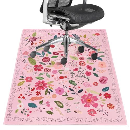 Office Chair Mat for Hardwood Floor 36"X 48" Heavy Duty Desk Chair Rug for Under Gaming Rolling Chairs Computer Decor Protect Mats Low Pile Non-Slip Rubber for Carpet & Tile Floor-Boho Flower - color: Pink Boho Flowers, size: 36"X 48"