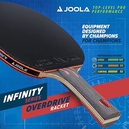 JOOLA Infinity Overdrive - Professional Performance Ping Pong Paddle with Carbon Technology - Black Rubber on Both Sides - Competition Table Tennis Racket for Advanced Training - Extreme Speed - color: Red Handle (Red/Black Rubber)