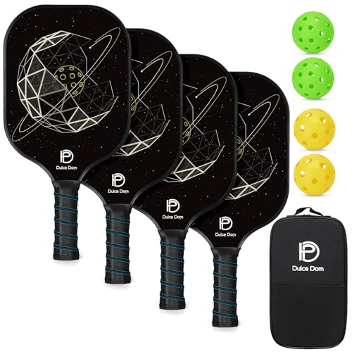Dulce DOM Pickleball Paddles Set of 2/4 - USAPA Approved, 4 Indoor Outdoor Pickleball Balls, Fiberglass Surface Paddle Racket with Cover Bag, Ideal Training Equipment Gift for Men & Women - color: Black*4