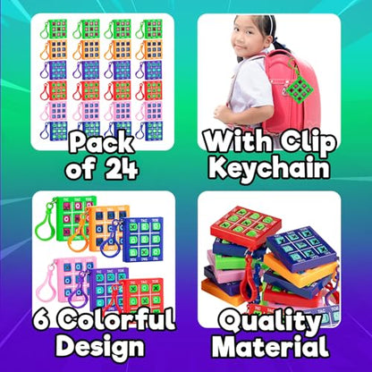 24 Mini Tic Tac Toe Games - Party Favors for Kids 3-5 and Up - 2-Inch Travel Size - Tic-Tac-Toe Keychain Game for Boys & Girls - Goody Bag Stuffers, Classroom Prizes, Valentine's Day, Birthday Gifts - style: 24-Pcs