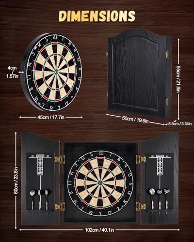Sisal Dart Board Cabinet Sets, Decorative Dart Boards for Adults [6*Steel Darts] - Wooden Dartboard Cabinet with Integrated Scoreboard for Family Game Rooms - style: BLACK